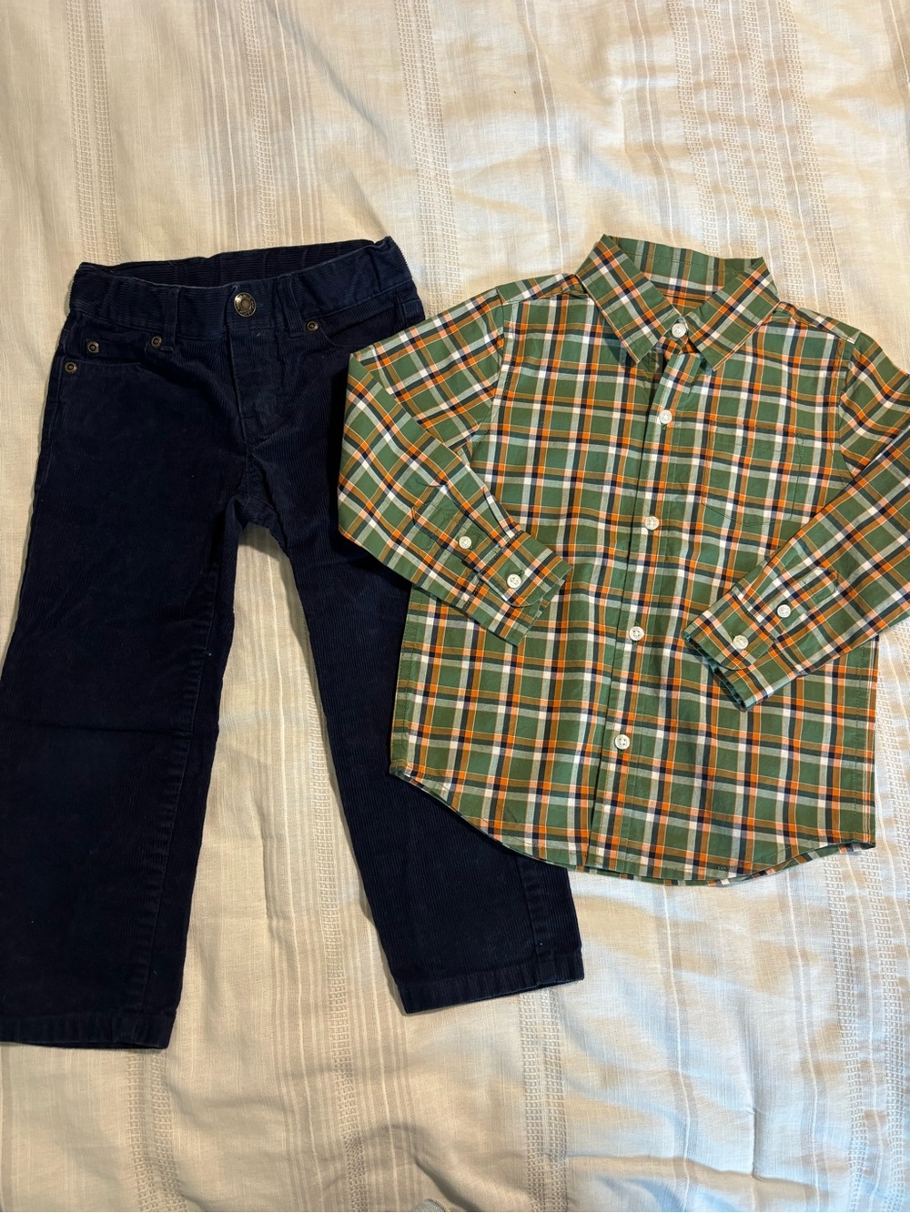 Janie and Jack Green, Orange & White Plaid Button-Down Shirt